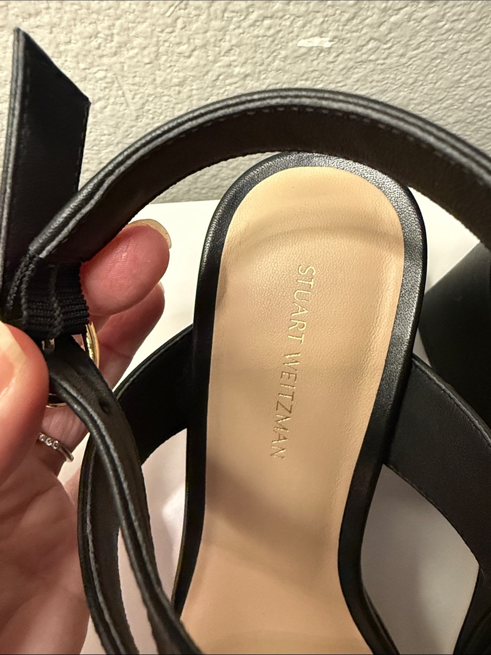 Stuart Weitzman Black Avenue 75 Leather Wedge Sandal 7.5 - Picture 6 of 12